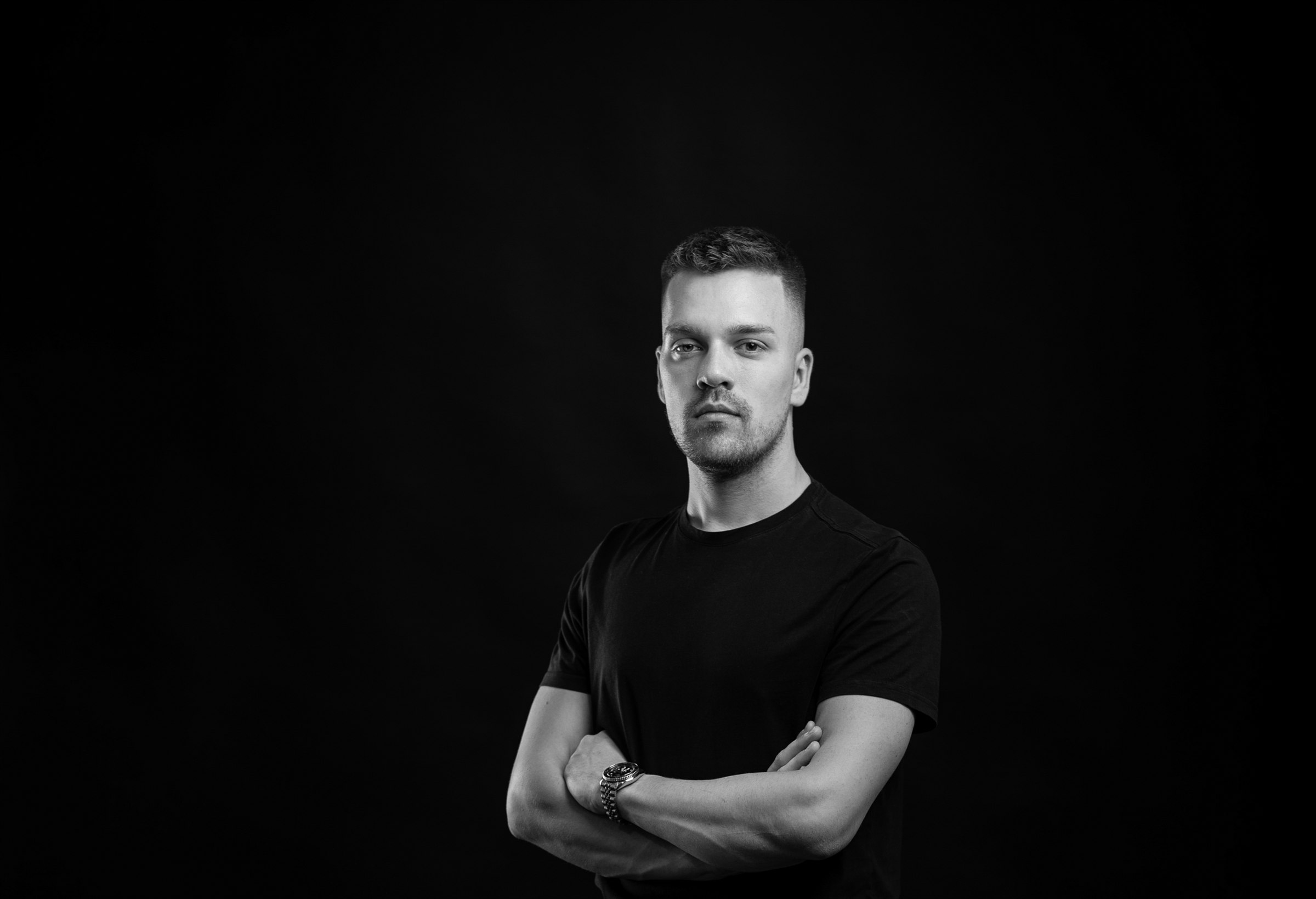 Black-and-white portrait of Matej Kosťun