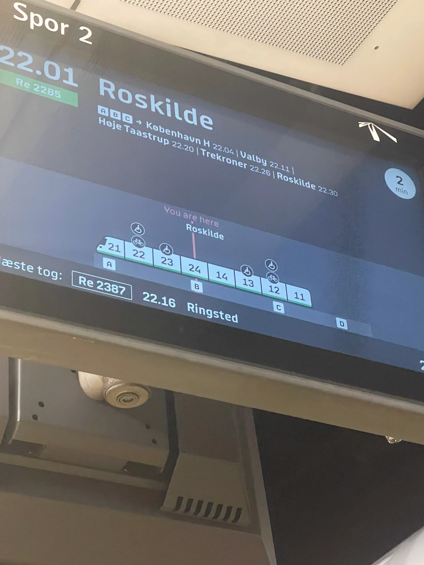 An evening train heading towards Roskilde