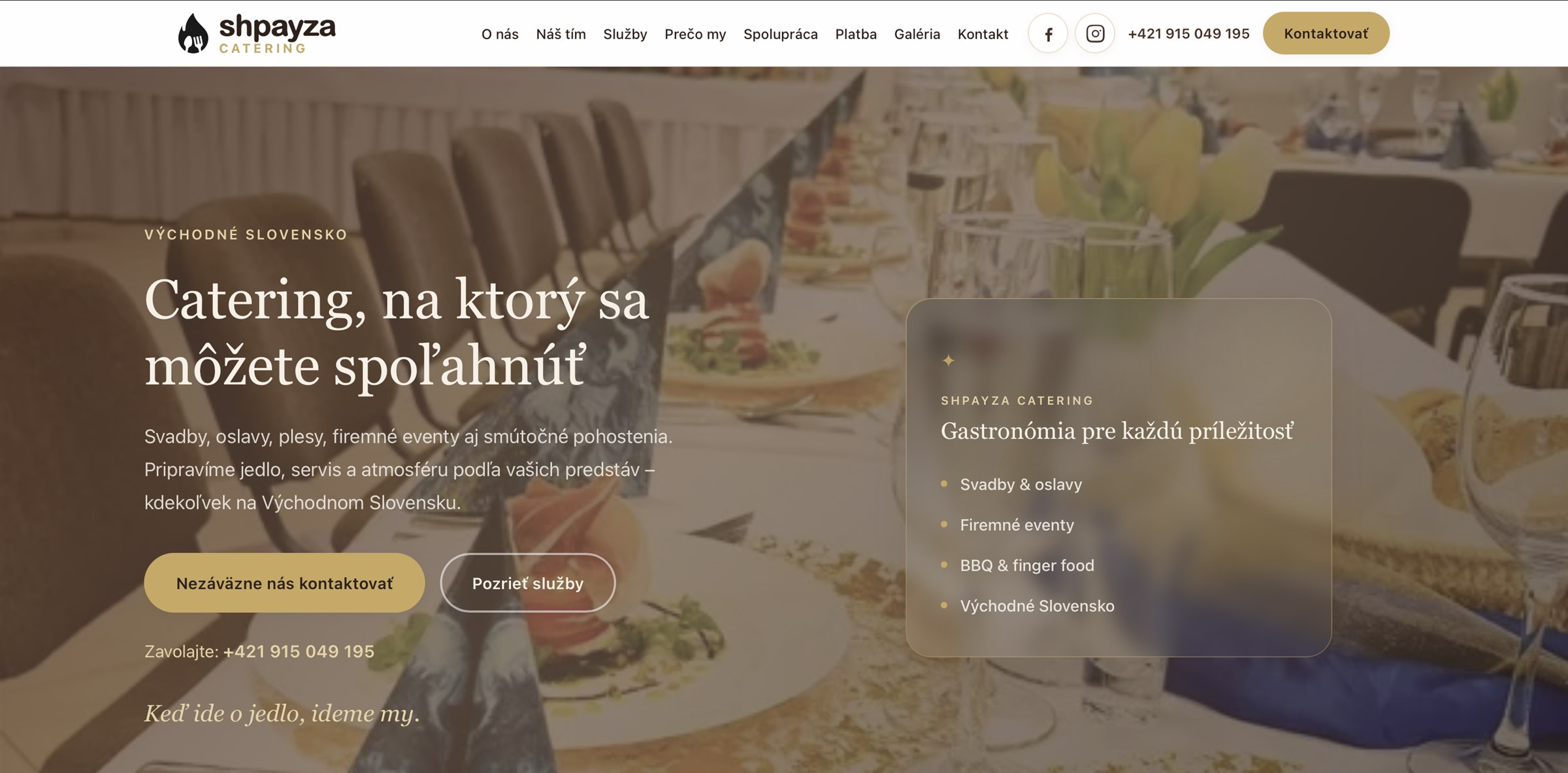 Shpayza Catering website home page